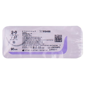 Шовний матеріал що розсмоктується Вікрил розмір USP 2/0, колючо-ріжуча голка 40 мм, 1/2 кола, довжина 90см артикул W9466