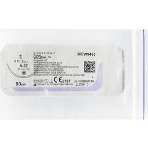 Шовний матеріал що розсмоктується Вікрил розмір USP 1, колючо-ріжуча голка 40 мм, 1/2 кола, довжина 90см артикул W9468