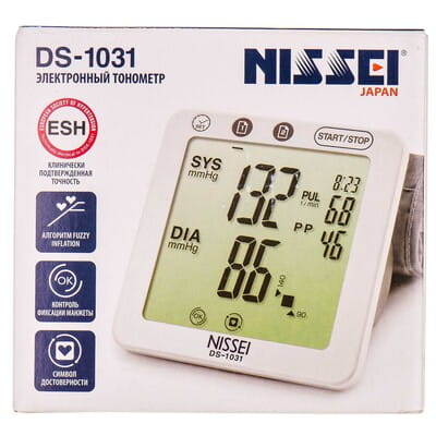 Измеритель (тонометр) артериального давления NISSEI (Ниссей) модель DS-1031 автоматический с адаптером и универсальной манжетой (22-42см)