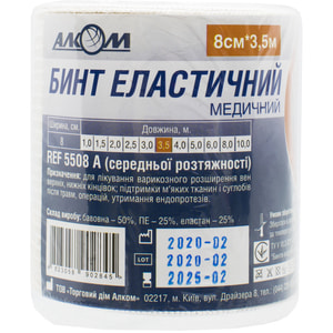 Бинт эластичный медицинский Торговый Дом Алком модель 5508 средней растяжимости размер 80 мм х 3,5 м 1 шт