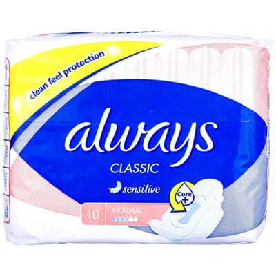 Прокладки гигиенические женские ALWAYS (Олвейс) Classic Sensitive Normal Single (классик сенсетив нормал сингл) 10 шт