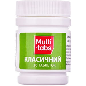 Диетическая добавка с витаминами и минералами Мульти-табс классический с витамином С, витамином Д3 и цинком таблетки 30 шт