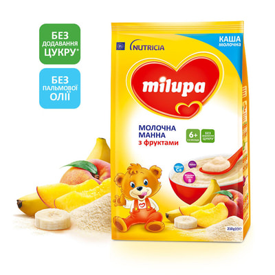 Каша молочна дитяча Нутриція Milupa (Мілупа) Манна з фруктами з 6-ти місяців м'яка упаковка 210 г