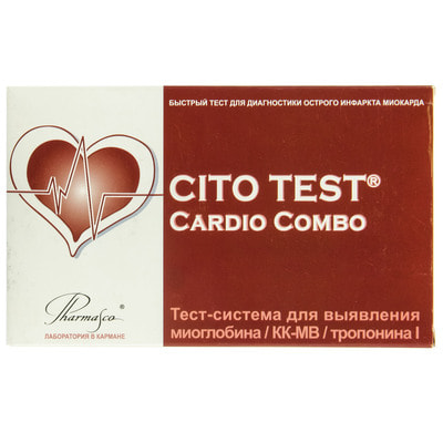 Тест CITO TEST (Ціто Тест) Cardio Combo для визначення тропоніну I, КК-МВ, міоглобіну в цільній крові, сировотці та плазмі 1 шт