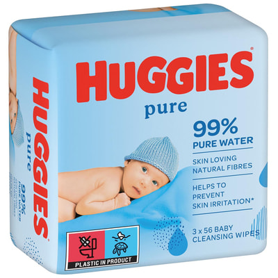 Серветки вологі дитячі HUGGIES (Хагіс) Pure (Пьюр) Triplo 2+1 168 шт