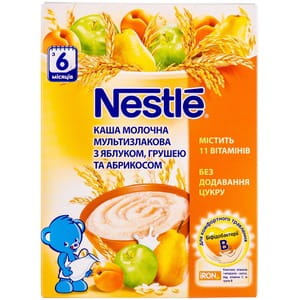 Каша молочная детская NESTLE (Нестле) Мультизлаковая с яблоком, грушей и абрикосом с 6-ти месяцев 200г