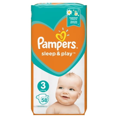 Подгузники для детей PAMPERS Sleep & Play (Памперс Слип энд Плей) Midi Economy Pack (Миди эконом пак) 3 от 6 до 10 кг 58 шт
