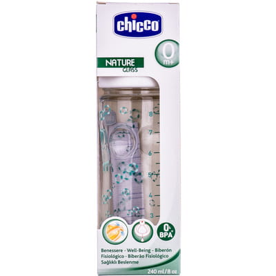 Бутылочка стеклянная CHICCO (Чико) 240мл с соской латексной с 0+ месяцев