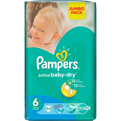 Подгузники для детей PAMPERS Active Baby (Памперс Актив Бэби) Extra Large (Экстра ладж) 6 от 15 кг упаковка 54 шт