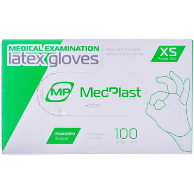 Перчатки MedPlast (Медпласт) смотровые латексные опудренные нестерильные размер XS 1пара