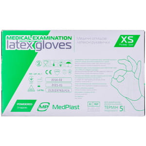 Перчатки MedPlast (Медпласт) смотровые латексные опудренные нестерильные размер XS 1пара