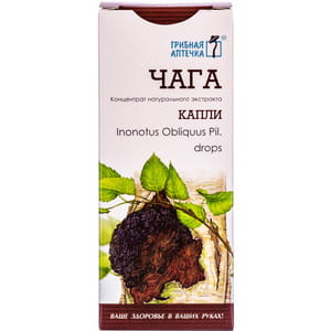 Краплі Гриб Чага Грибна аптечка для покращення функціонального стану шлунково-кишкового тракту флакон 100 мл
