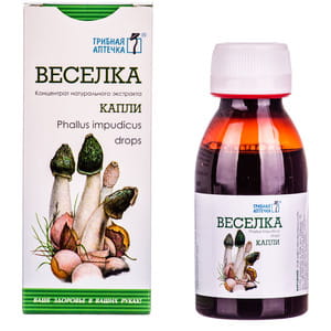 Краплі Гриб Веселка (Сморчок) Грибна аптечка для загального зміцнення організму для нормалізації рівня холестерину та кров'яного тиску флакон 100 мл