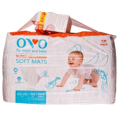 Пеленки для детей OVO (ОВО) с повышенным уровлем впитывания размер 60х90см 30 шт