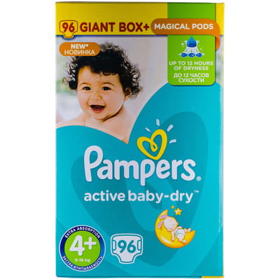 Подгузники для детей PAMPERS Active Baby (Памперс Актив Бэби) Maxi Plus (Макси Плюс) 4 плюс от 9 до 16 кг 96 шт
