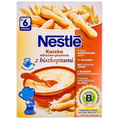 Каша молочная детская NESTLE (Нестле) Пшеничная с печеньем с бифидобактериями (пробиотиками), витаминизированная для детей с 6-ти месяцев 250 г