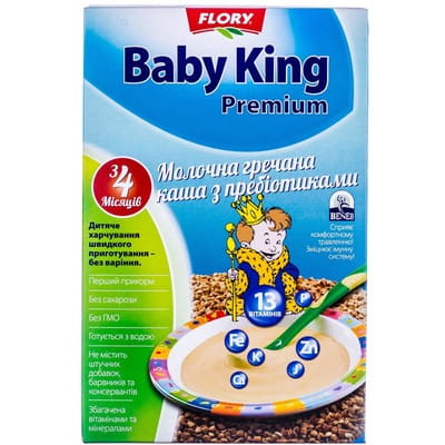 Каша молочная детская FLORY (ФЛОРИ) Baby King (Беби Кинг) Премиум Гречневая с пребиотиками для детей с 6-ти месяцев 160г