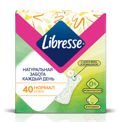 Прокладки ежедневные женские LIBRESSE (Либресс) Natural Care (Нейчерал кеа) Нормал 40 шт