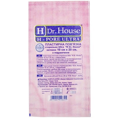 Пов'язка пластирна Dr. House Ultra (Доктор Хаус) медична на нетканій основі розмір 10 см x 20 см 1 шт