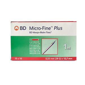 Шприц 1 мл инсулиновый с интегрированной (несъемной) иглой U-40 ВD Micro-Fine Plus (Микро Файн Плюс) 29G (0,33 х 12,7 мм) 1 шт