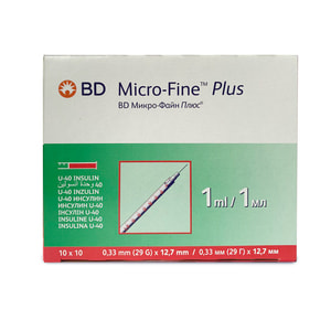 Шприц 1 мл инсулиновый с интегрированной (несъемной) иглой U-40 ВD Micro-Fine Plus (Микро Файн Плюс) 29G (0,33 х 12,7 мм) 1 шт