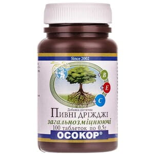 Дрожжи пивные общеукрепляющие таблетки по 0,5 г флакон 100 шт Осокор