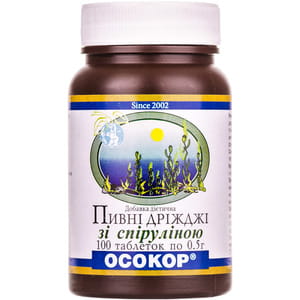 Дрожжи пивные со спирулиной таблетки по 0,5 г флакон 100 шт Осокор