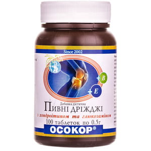 Дрожжи пивные с хондроитином и глюкозамином таблетки по 0,5 г флакон 100 шт Осокор