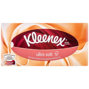 Салфетки гигиенические бумажные KLEENEX (Клинекс) Ultra Soft (Ультра софт) в коробке 56 шт
