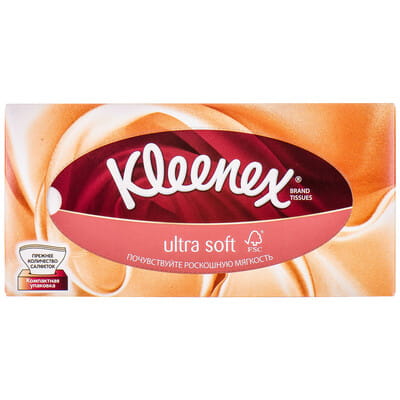 Серветки гігієнічні паперові KLEENEX (Клінекс) Ultra Soft (Ультра софт) в коробці 56 шт