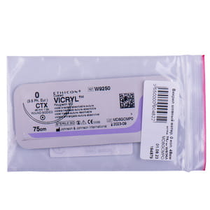 Шовний матеріал що розсмоктується Вікрил розмір USP 0, колюча голка 48 мм, 1/2 кола, довжина 75см артикул W9250