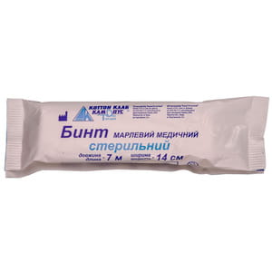 Бинт марлевый медицинский стерильный размер длина 7 м х ширина 14 см 1 шт Кампус