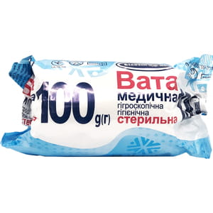 Вата медична гігроскопічна стерильная ролик 100 г Білосніжка