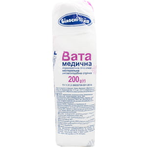 Вата медична гігроскопічна нестерильна зіг-заг 200 г Білосніжка