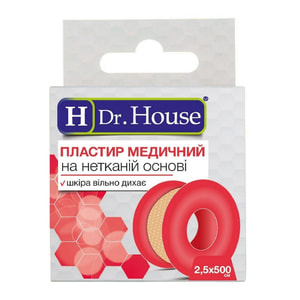 Пластырь медицинский Dr. House (Доктор Хаус) на нетканной основе телесный с подвесом размер 2,5 см x 500 см 1 шт