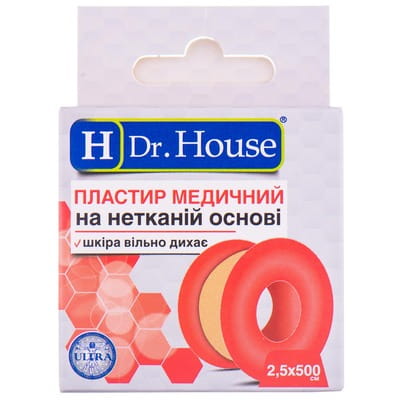 Пластир медичний Dr. House (Доктор Хаус) на нетканній основе з підвісом розмір 2,5 см x 500 см 1 шт