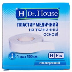 Пластир Dr. House (Доктор Хаус) медичний на тканій основі паперова упаковка розмір 1см x 500см 1 шт