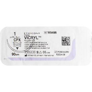 Шовний матеріал що розсмоктується Вікрил розмір USP 1, зворотньо-ріжуча голка 48 мм, 1/2 кола, довжина 90 см артикул W9496