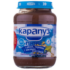 Пюре детское КАРАПУЗ Яблоко и черника с овсяными хлопьями с 4-х месяцев 200 г