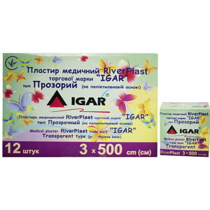 Пластир медичний Riverplast (Риверпласт) Ігар прозорий полімерний розмір 3см х 500см 1шт
