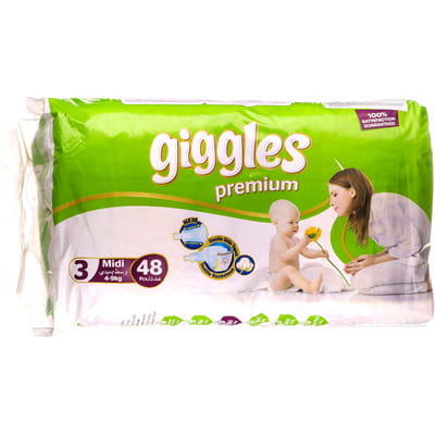 Подгузники для детей GIGGLES Premium (Гигглес Премиум) Midi (Миди) 3 от 4 до 9 кг 48 шт