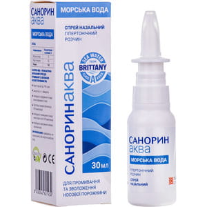 Санорин Аква Морська вода спрей назальний гіпертонічний розчин для промивання носу флакон 30 мл
