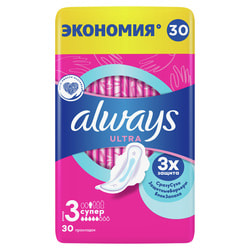Прокладки гігієнічні жіночі ALWAYS (Олвейс) Ultra Super (Ультра супер) з ароматом 30 шт