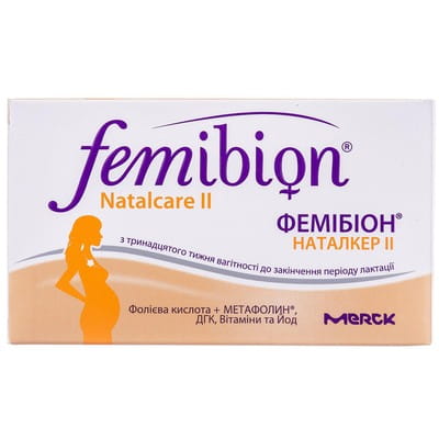 Дієтична добавка для жінок з 13 неділі вагітності та до кінця періоду лактації Фемібіон Наталкер II комбі з вітаміном С таблетки 30 шт + капсули 30 шт