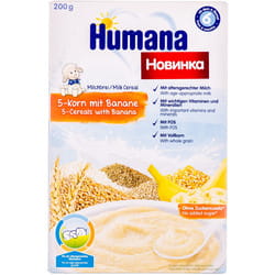Каша молочна суха HUMANA (Хумана) 5 злаків з бананом продукт прикорму для дітей з 6-ти місяців 200г