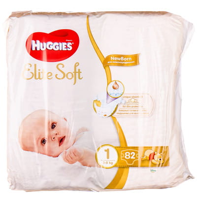 Подгузники для детей HUGGIES (Хаггис) Elite Soft (Элит софт) для новорожденных 1 от 2 до 5 кг 82 шт