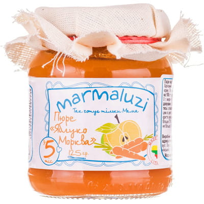 Пюре фруктовое детское MARMALUZI (Мармалузи) яблоко и морковь для детей с 5-ти месяцев 125г