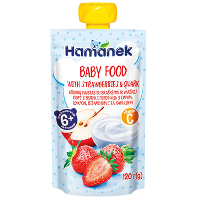 Пюре фруктово-молочное детское HAMANEK (Хаманек) Яблоко, клубника и творог 120 г
