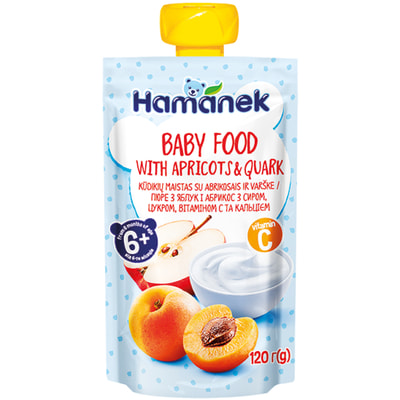 Пюре фруктово-молочное детское HAMANEK (Хаманек) Яблоко, абрикос и творог 120 г