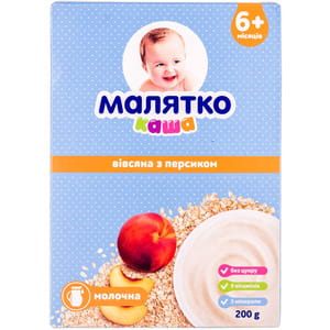 Каша молочная детская МАЛЯТКО овсяная с персиком для детей с 6-ти месяцев 200г